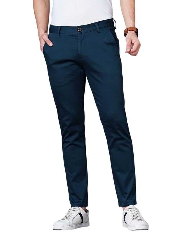 Image of British Club 100% Cotton Slim Fit Flat-Front Trousers for Men | Tailored Design for a Clean Look | Versatile for Office & Casual Wear | Lightweight Breathable Fabric | Black