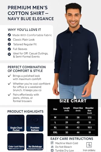 Image of Hamron Men's Cotton Full Sleeve Regular Fit Casual Solid Office Casual Fit Formal Shirt Multicolor Plain Shirt