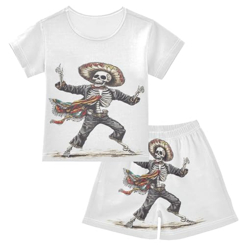 ALAZA Dancing Skeleton Pajama Set Short Sleeve Sleepwear Soft Lounge Nightwear