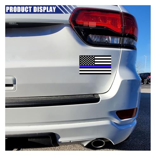 Image of BDZMC 3PCS American Flag Car Sticker Decal, 4.4 X 2.4 Inch Thin Blue Line Reflective Sticker, American Flag Window Decal, Police Support Bumper Decals for Trucks Cars Laptop Motorcycles (Black /Blue)