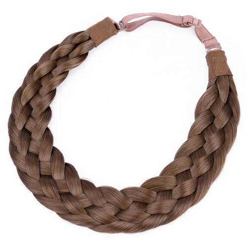 BOBIYA 5 Strand Synthetic Hair Braided Headband Classic Chunky Wide Plaited Braids Elastic Stretch Hairpiece for Women Girl (Chestnut) - Image 3