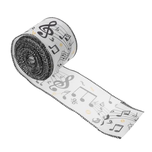 LRXIYODE Cinta Alambre y Notas Musicales de Poliéster 6,3 Cm X 9,14 M para Manualidades, Embalaje de Regalos y Decoración Temática Musical