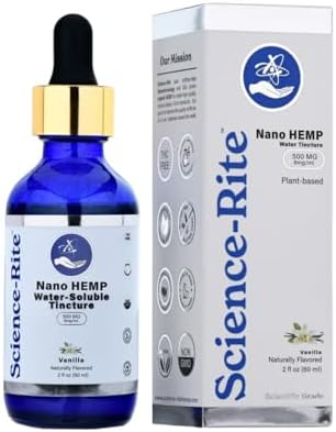 Science-Rite Nano Water-Soluble Hemp - Ultra-Fast-Acting Drops for Maximum Results - Scientific-Grade, 3X Faster, 9X Absorption, Cold Extracted - Vanilla Flavor. (500mg)