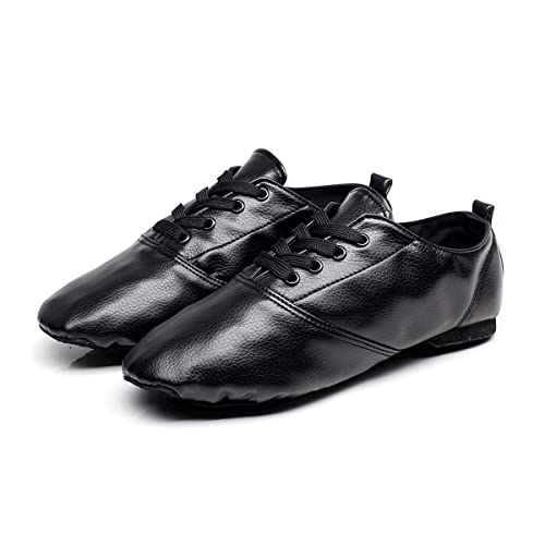 Zapatos de Ballet de Jazz con Cordones, Zapatillas Danza PU Cuero Comodos Adultos Zapatillas Baile Moderno Salon Jazz Gimnasia para Mujer Negro 41
