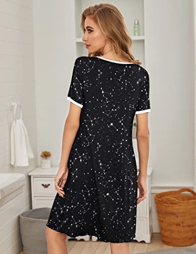 Image of Ekouaer Women's Nightgown Short Sleeve Sleepwear Comfy Sleepshirts Pleated Scoopneck Nightshirt S-XXXL