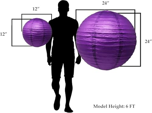 Image of Mudra Crafts 12 Inch Chinese Purple and Gold Paper Lanterns Hanging Decor | 10 PCs, Reusable, Indoor Outdoor Decorative Lamp Shade, for Ceiling, Wedding, Shower, Party, Festival, Home Decoration
