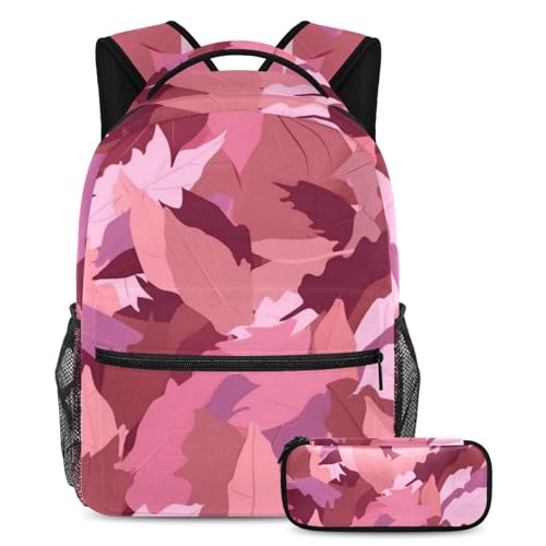 Ensemble de 2 sacs d'école ergonomiques à motif feuilles roses et multicolore