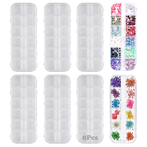 Boîtes de Tri Compartiments Boîte d'Assortiment 8 Pcs Boîtes de Tri pour Petites Boîte en Plastique Transparent avec 12 Grilles pour Bijoux Boucles d'Oreilles Perles Petites Pièces Fleurs Séchées Cover