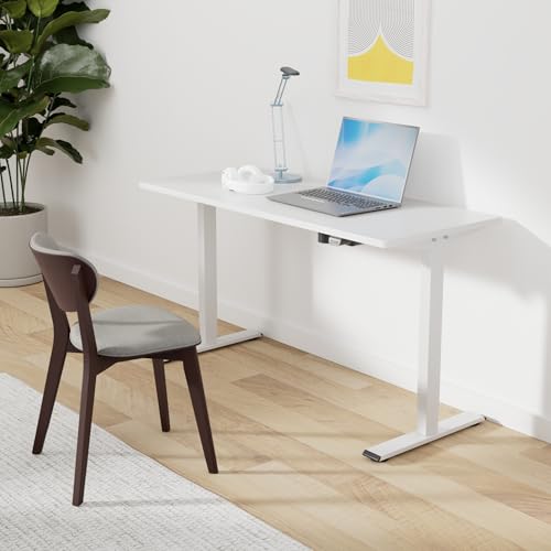Image of SANODESK Electric Standing Desk 55 x 28 Inches Whole-Piece Desktop Height Adjustable Stand Up Desk w /6-Button Controller Ergonomic Computer Desk for Home Office, White Frame + White Tabletop