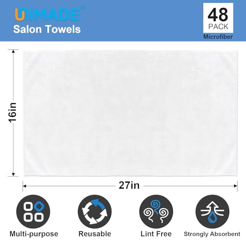 Image of UNIMADE 48 Pack Hand Towels Set - Highly Absorbent and Quick Drying Microfiber Gym Towels, Premium Wash Cloths for Bathroom, Salon, Gym, Shower, Hotel, and Spa - 16x27 inch (White)