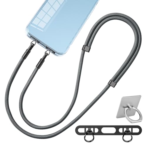 Marveleese Cadena universal para teléfono móvil, adecuada para todos los smartphones con 1 parche universal, correa para teléfono móvil combinable con cualquier funda, ajustable y extraíble (gris)