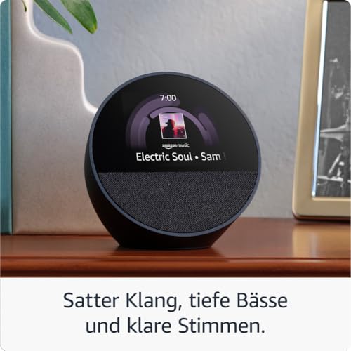 Zertifiziert und generalüberholt Amazon Echo Spot (2024), smarter Wecker mit sattem Klang und Alexa, Blau – Ansicht 4