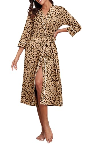 Image of PrinStory Womens Robe Long Knit Bathrobe Lightweight Soft Robes Ladies Bath Robe