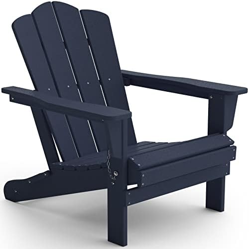 KINGYES Folding Adirondack Chair, HDPE All-Weather Adirondack Chair, Navy