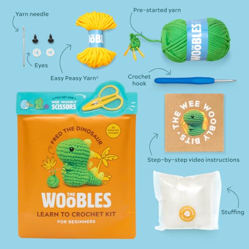 Image of The Woobles Beginner Crochet Kit with Scissor - Fred the Dinosaur