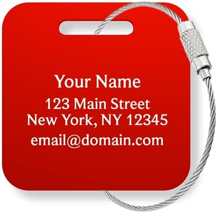 Custom Laser Etched Acrylic Tags for Luggage, Backpacks and Bags with Your Personalized Text, 2"x2" (Red)