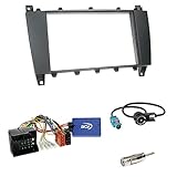  Einbauset : Autoradio Doppel 2-DIN Einbaurahmen Radioblende schwarz + MULTILEAD CAN-Bus Lenkradfernbedienungsadapter - LFB Interface Radio Adapter Adapterkabel für Mercedes C-Klasse (W203) 2004–2007