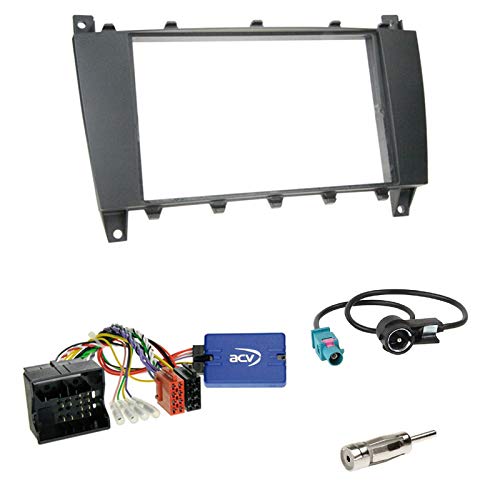 Einbauset : Autoradio Doppel 2-DIN Einbaurahmen Radioblende schwarz + MULTILEAD CAN-Bus Lenkradfernbedienungsadapter - LFB Interface Radio Adapter Adapterkabel für Mercedes C-Klasse (W203) 2004-2007