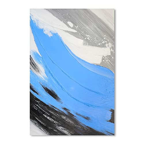 YPY Blue Abstract Canvas Wall Art: Modern Handmade Oil Paintings for Wall Decorations, Black White Textured Picture Print Artwork Framed Poster Extra Large Home Living Room Decor 24 x 36 Lig