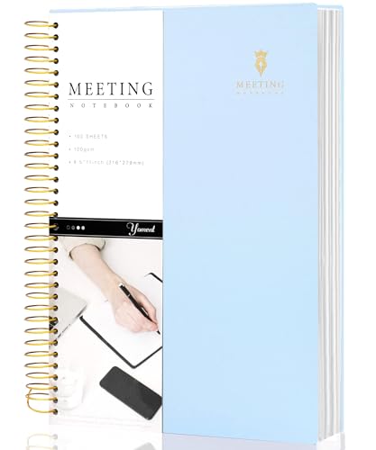 Yoment Meeting Notebook for Work with Action Items 8.5 x 11 Hardcover Professional Notebooks for Work Organizer Planner Business Meeting Notebooks for Note taking,Light Blue