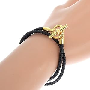 正規品 HERMES エルメス ブラックレザー ラップブレスレット2way 正規品 HERMES エルメス ブラックレザー ラップブレスレット2way