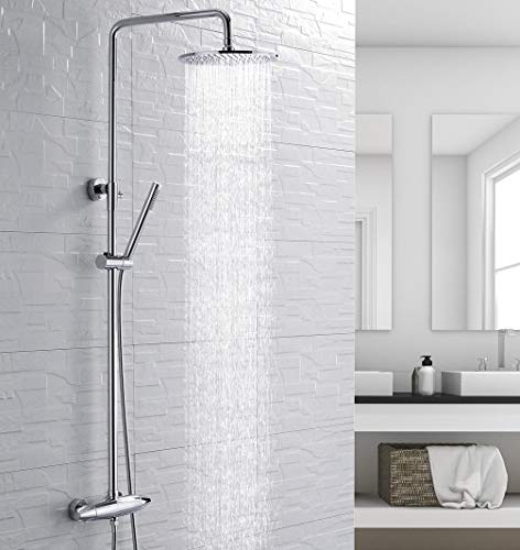 S R SUNRISE AQUA-TJ01 Sistema latón, Incluye termostato, Lluvia, alcachofa Barra Manguera, Cromo, Montaje en Pared, Juego de grifos de Ducha, Altura Regulable