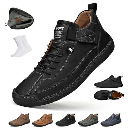 Beelovy Shoes for Men, Easestep Leather Sneakers, Handmade Boots Men Women, Soft Comfort Orthopedic Support Slip On Driving Boots