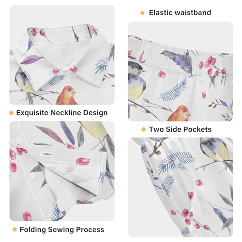 Image of Hawaiian Shirt for Boys Winter Bird Leaves Button Down Shirt Short Sleeve Kids Shorts Sets Summer Outfits Size 5-6t