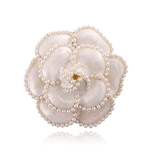 Image of Pearl Camellia Flower Brooch Pin for Women Girls Wedding Bouquet Party Lapel Jackets Hat Scarfts Corsage Dress Brooches Pins Exquisite Brides Mother Jewelry Gifts