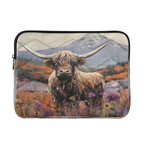 Funda para portátil 13-14 pulgadas con diseño vaca Highland miniatura 1