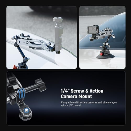 Image of NEEWER Vacuum Suction Cup Car Mount for Action Camera with Hydraulic Boom Arm, NATO Rail, Compatible with DJI Osmo Pocket 3 Insts360 X5 X4 X3 Hero Adapter Holder, 18oz /500g Max Load, GA022