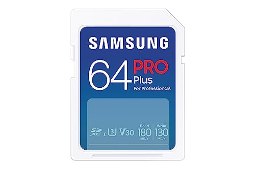 Samsung PRO Plus SD-Karte, 64 GB, UHS-I U3, Full HD & 4K UHD, 180 MB/s Lesen, 130 MB/s Schreiben, Speicherkarte für Spiegelreflexkameras und Systemkameras , MB-SD64S/EU