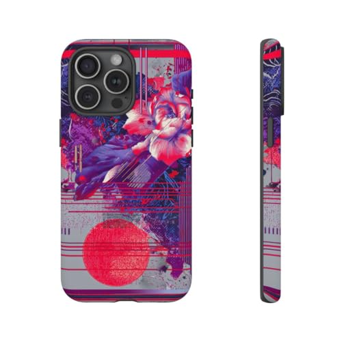 Coque rigide iPhone 15 Pro Max violette géométrie florale mate antichoc
