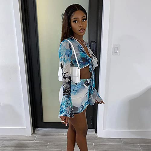 Image of BYDIVA 2021 Be the Confident Hot Girl Multi Print Crop Top 2 Piece Set Vacation Beach