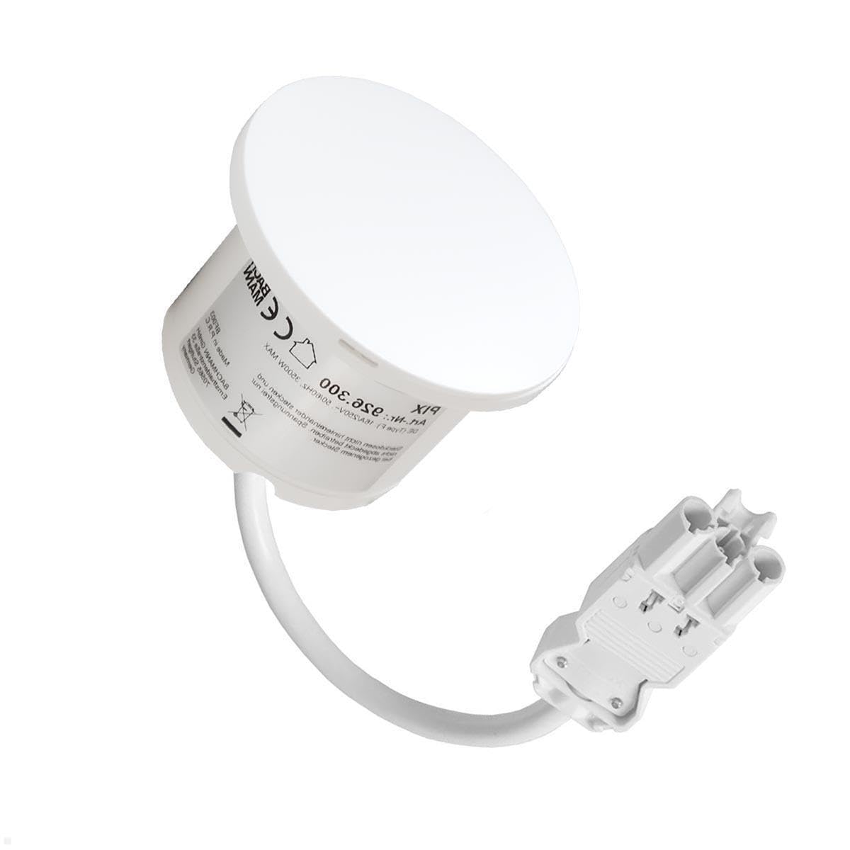 BACHMANN Prise encastrable + kit de couvercle, PIX 1 prise blanche avec 2 anneaux décoratifs (blanc et aspect acier inoxydable) et câble GST de 0,2 m (profondeur d'encastrement de 45 mm seulement)