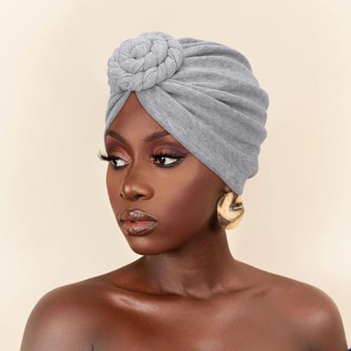 Image of DRESHOW 5 Pack Knotted Headwraps for Women African Turban Pre-Knotted Beanie Headwraps Hair Covers