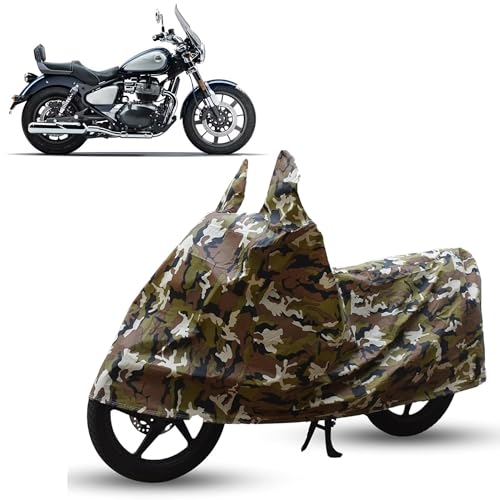 Image of Sulfar Bike Cover for Royal Enfield Super Meteor 650 (Cruiser) | Waterproof, Dustproof & UV Protected | All Weather Two Wheeler Cover (Army Green) New 2026 Variants