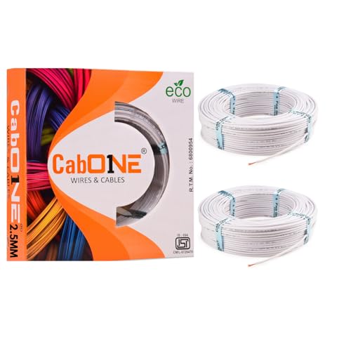 Image of CabONE 2.5 SQ.MM FR PVC Insulated Copper Electrical Wire, 90 Meter (White, Pack of 2) | ISI Marked Fire Retardant Single Core Cable for Home Wiring