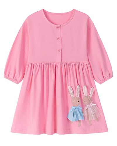 Image of Girls Cotton Long Sleeve Casual Cartoon Appliques Striped Jersey Dresses