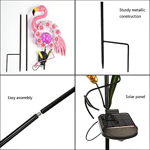 Starryfill 40.5" (H) Garden Solar Lights Outdoor Metal Flamingo Pink Hydrangea Flower Crackle Glass Globe Stake Lights Waterproof Warm White Led For Pathway Lawn Patio Or Courtyard(1 Pcs) #TOP5