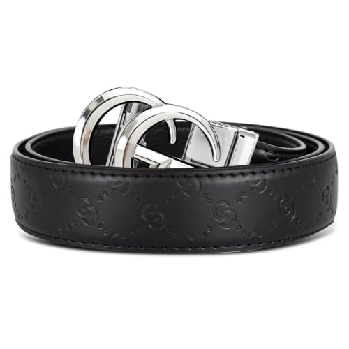 Image of Men&Womens Leather Dress Belt Business Automatic Buckle Belt Color-Black Silver Gold