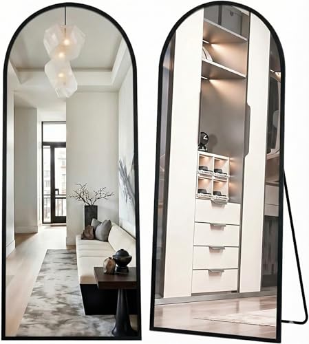 Marctani Espejo De Pie Cuerpo Entero - Espejo Grande Y Largo Con 3 Formas De Uso, Independiente, Montaje Pared Y Apoyado - Marco De Aluminio Para Dormitorio, Baño O Salon