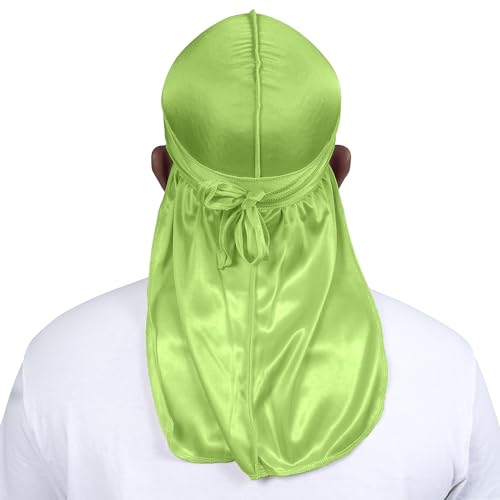 ForceWave Durag sedoso para homens ondulados cetim Dorag para homens mulheres 360 Wave, Verde limão,