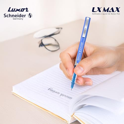 Image of Luxor Schneider, LX MAX roller ball pen, Pack of 5 - Black, Needle Tip, 0.5mm, 100% German Technology, 1000+ mtrs writing length, Waterproof Ink, Ideal for Students & Professionals