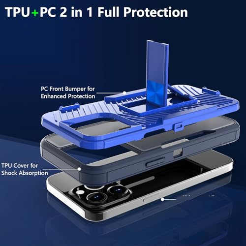 Coque iPhone 14 Pro Max matte armor bleu antichoc avec béquille - 5