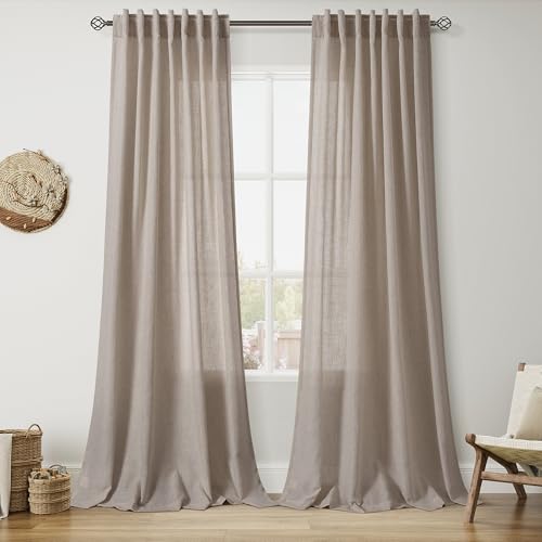 Image of Nanspring Extra Long Linen Curtains 132 Inch for Living Room Ecru