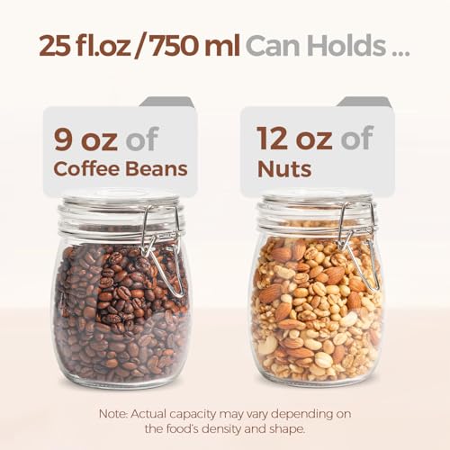 Image of ComSaf Glass Mason Jars with Airtight Lids 25oz 6 Pack Pickling Pantry | BPA-free food-grade glass, wire clamp seal, vegetable Canning, wide mouth, jam & beans, chia pudding & oats, salad
