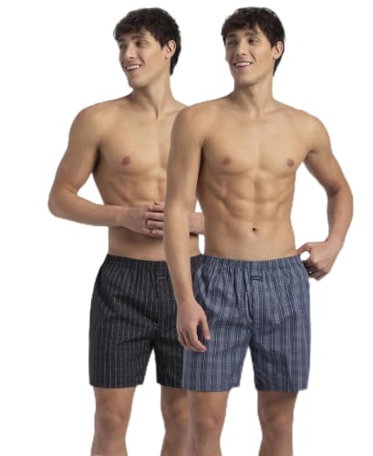 Image of Jockey 1222 Men Super Combed Mercerized Cotton Woven Checkered Boxer Shorts with Back Pocket (Pack of 2, Colors & Prints May Vary)