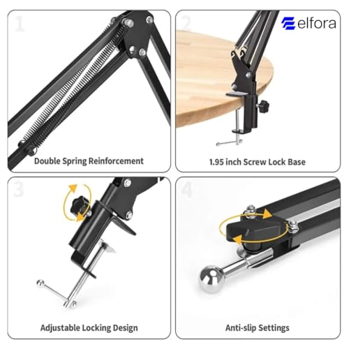 Image of Elfora 360 Rotating Overhead Tablet Tripod Holder for Tabletop | Adjustable Long Arm Clamp Holder for Crafting, Online Class, Cooking Videos & Streaming | Compatible Upto 4-10.6 Inch Tablets (Black)