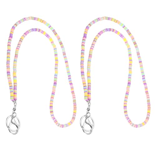 PATIKIL 2pcs Beaded Teacher Lanyard Cute Boho Neck Cards Keys Light Colored